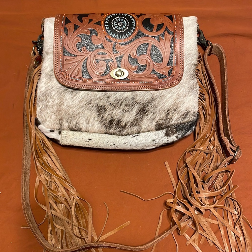 Genuine leather fringe bag